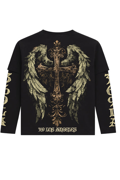 Angel Snake Double-Layer Long-Sleeve T-Shirt & Flare Sweatpants Full Set