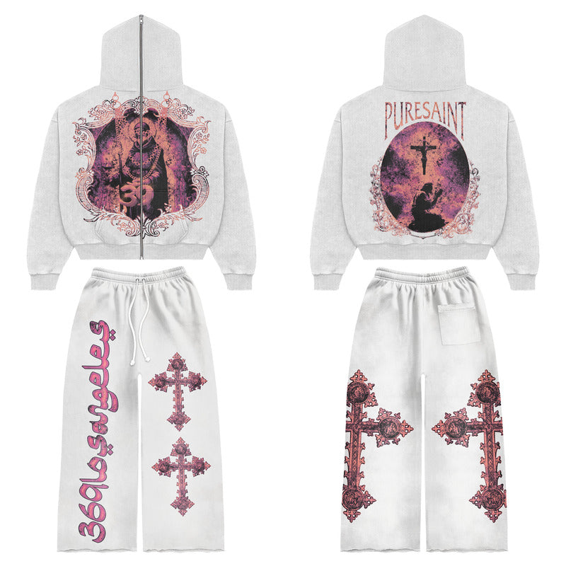 Pure Saint Full Zip Hoodie & Flare Sweatpants Full Set