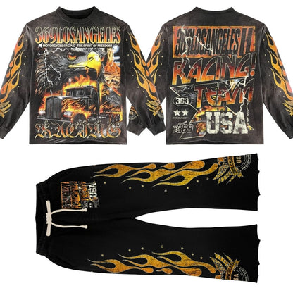 Freedom Spirity Long-Sleeve T-Shirt & Flare Sweatpants Full Set