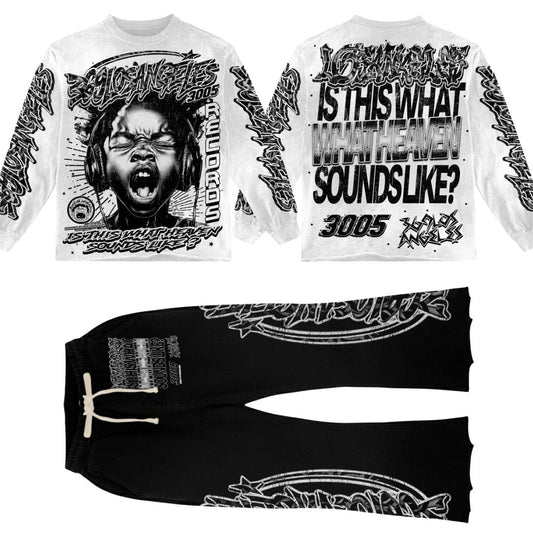 Heavan Sounds Long-Sleeve T-Shirt & Flare Sweatpants Full Set