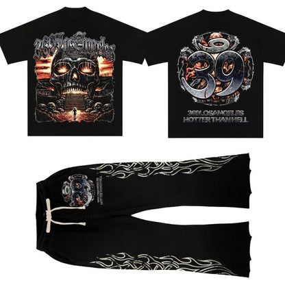 Hotter Than Hell Short-Sleeve T-Shirt & Flare Sweatpants Full Set