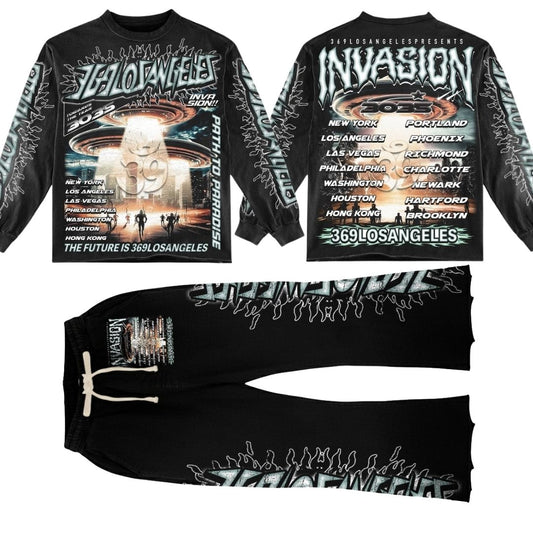 Invasion Long-Sleeve T-Shirt & Flare Sweatpants Full Set