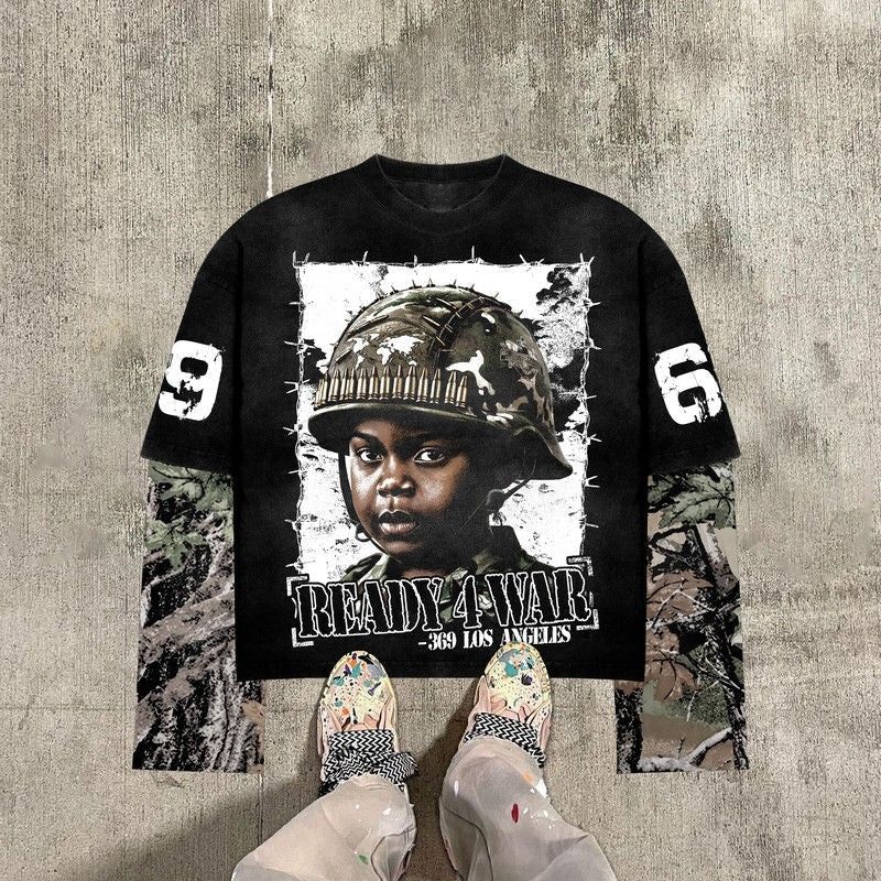 Ready 4 War Long Sleeve T-Shirt & Woodland Camo Cargo Pants Full Set