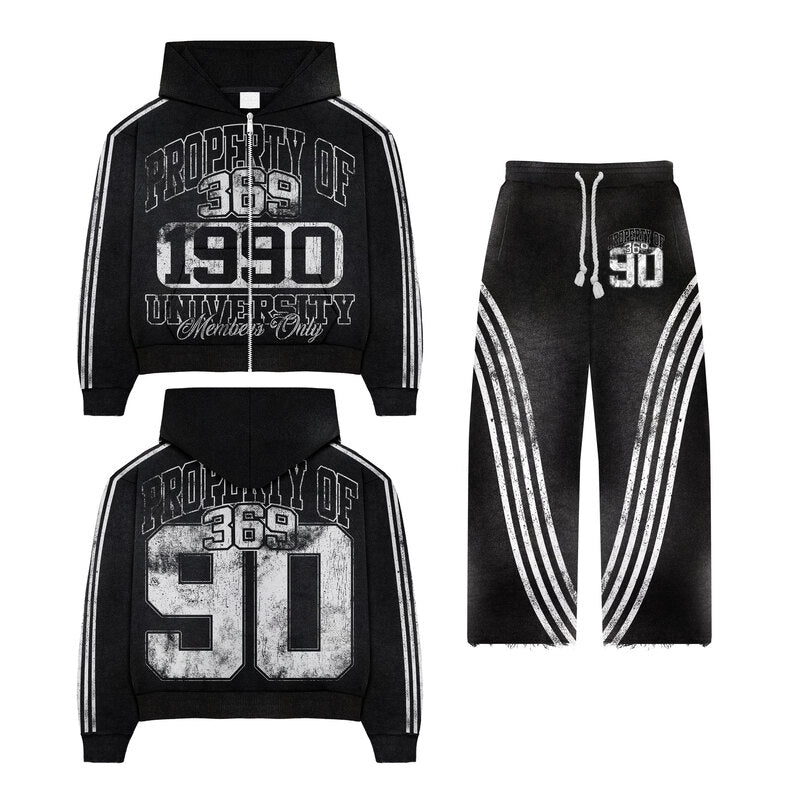 University Members Zip Hoodie & Flare Sweatpants Full Set