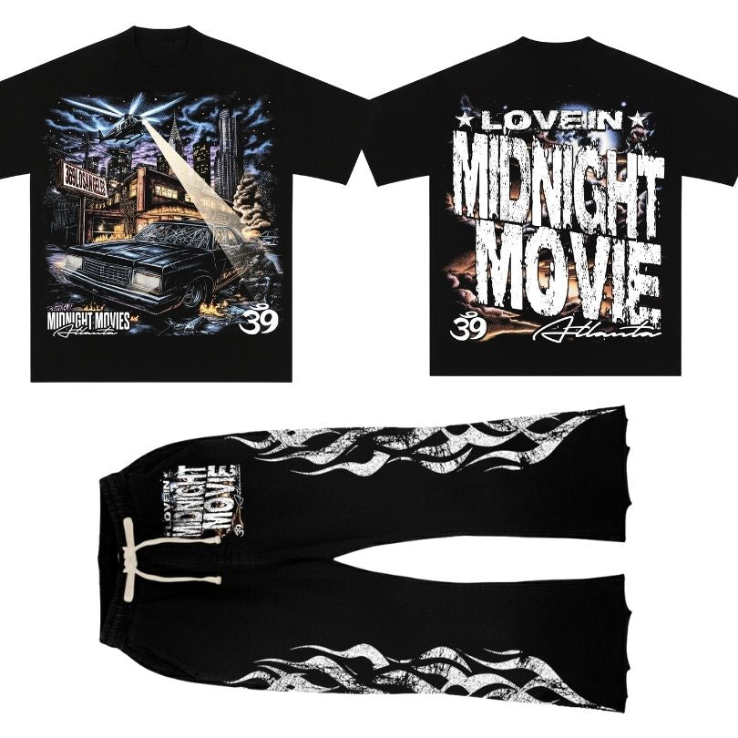 Midnight Movies Short-Sleeve T-Shirt & Flare Sweatpants Full Set