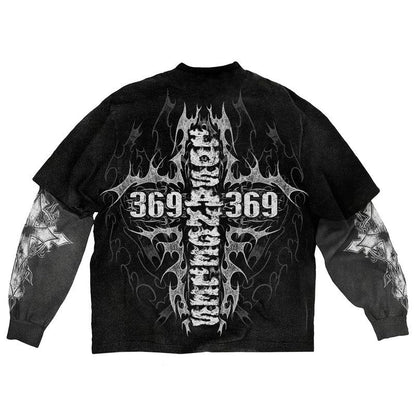 Human Angels Double-Layer Long-Sleeve T-Shirt & Flare Sweatpants Full Set