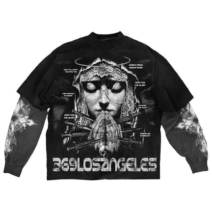 Human Angels Double-Layer Long-Sleeve T-Shirt & Flare Sweatpants Full Set