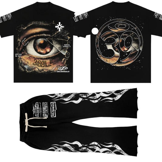 Piercing Vision Short-Sleeve T-Shirt & Flare Sweatpants Full Set