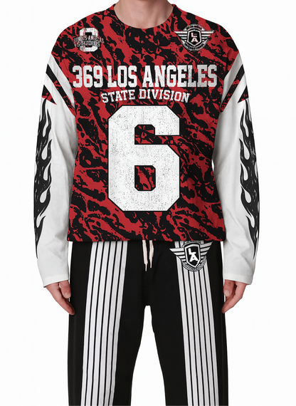 Red Tiger Double-Layer Long-Sleeve T-Shirt & Stripe Fleece Sweatpants Full Set