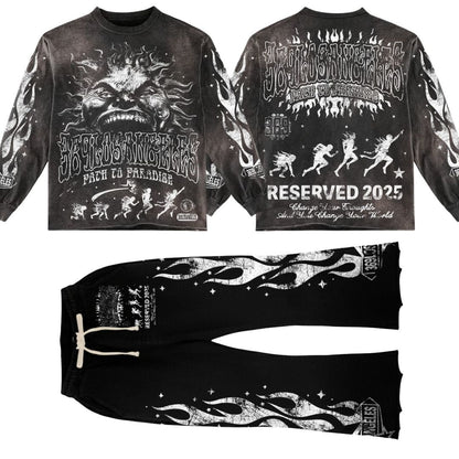 Reserved Long-Sleeve T-Shirt & Flare Sweatpants Full Set