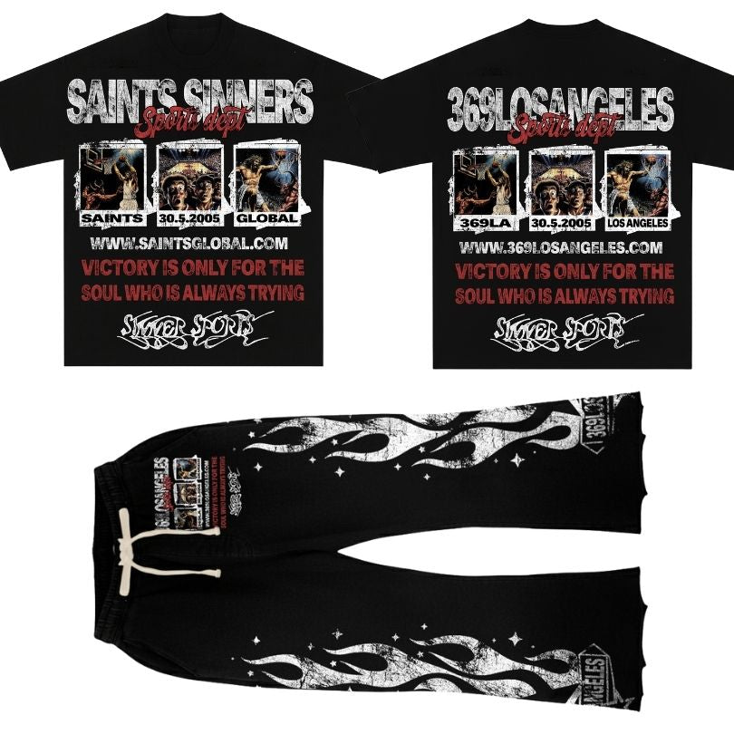Saints Sinners Short-Sleeve T-Shirt & Flare Sweatpants Full Set