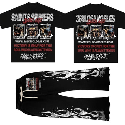 Saints Sinners Short-Sleeve T-Shirt & Flare Sweatpants Full Set