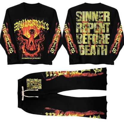 Sinners Repent Long-Sleeve T-Shirt & Flare Sweatpants Full Set