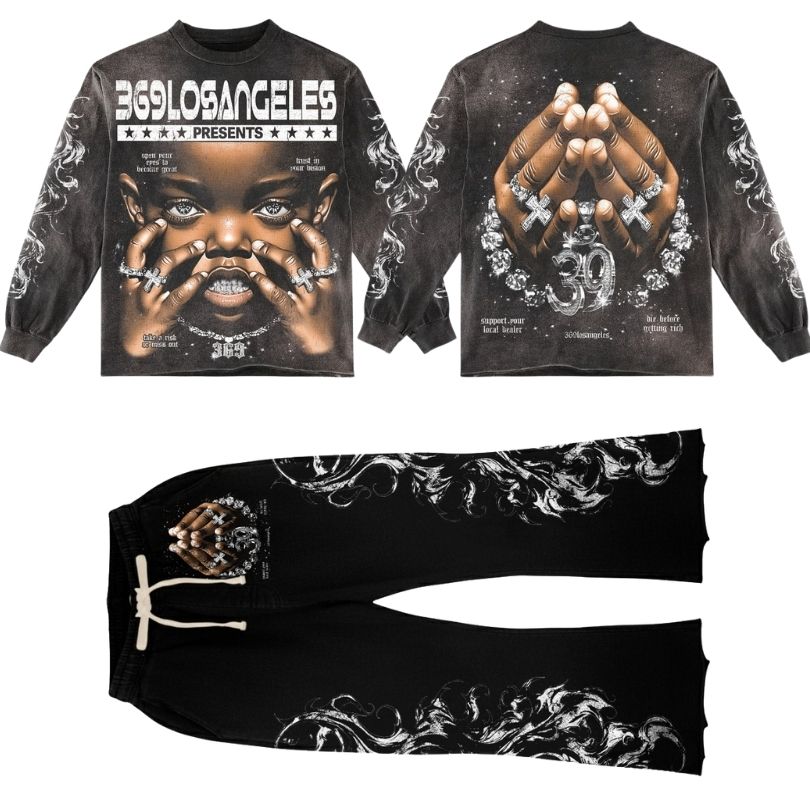 Take A Risk Long-Sleeve T-Shirt & Flare Sweatpants Full Set