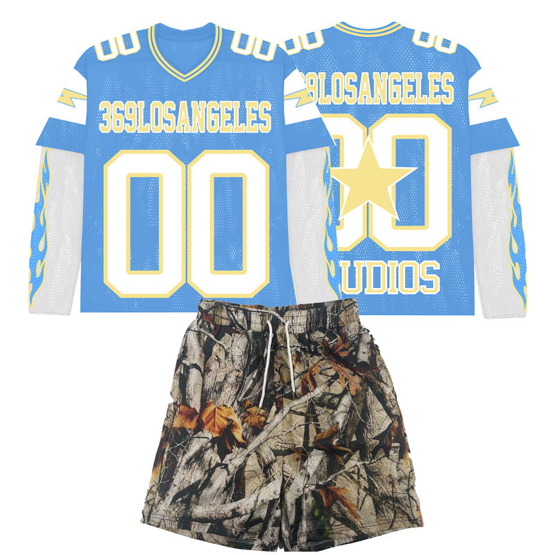 Blue Lightning Jersey Set W Woodland Camo Shorts Full Set